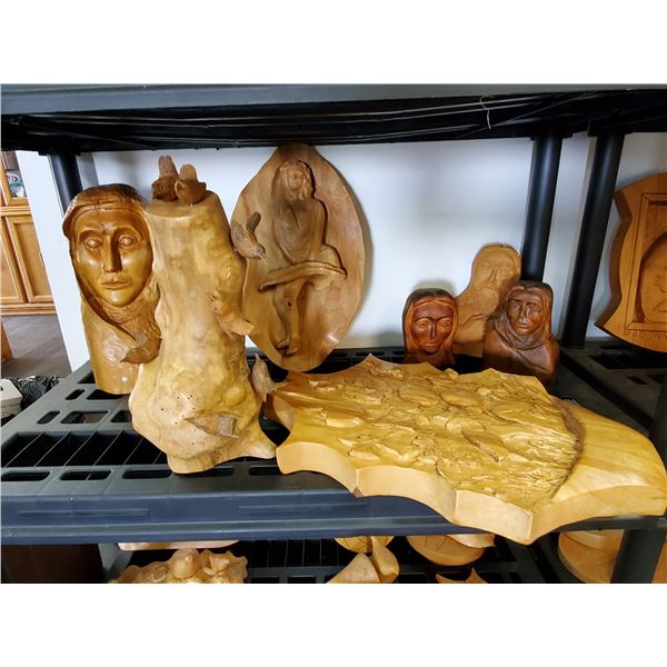 Carvings- 4 Lady heads - Birds on a Branch -  Girl Wall Hanging - and more