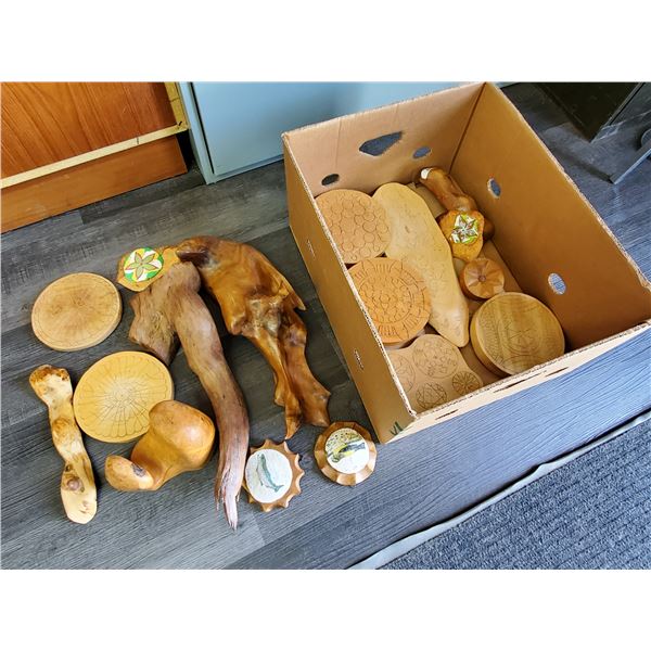 Box Lot 2 - Misc. carvings and sanded Unique branches