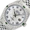 Image 2 : Rolex Mens Stainless Steel Silver MOP Roman 36MM Diamond & Emerald Datejust
