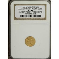 1909 Alaska Gold A.Y.P.E. 1 DWT MS63 NGC