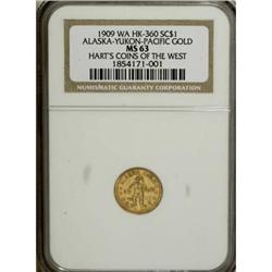 1909 Alaska Gold Dollar, HK-360, MS63 NGC