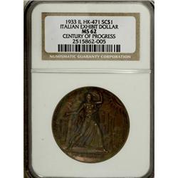 1933 Italian Exhibit Dollar, HK-471, MS62 NGC