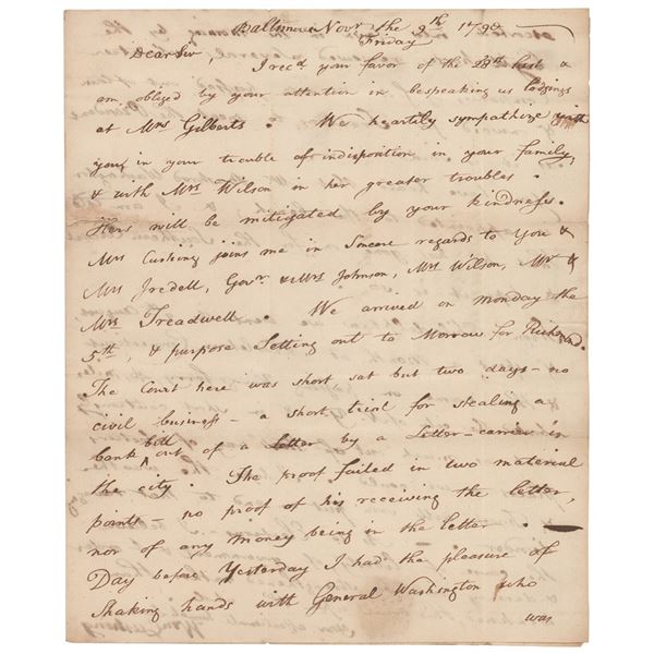 George Washington: William Cushing Autograph Letter Signed