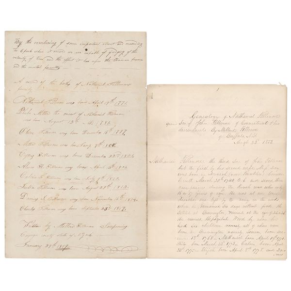 Millard Fillmore (2) Autograph Manuscripts on His Father's Genealogy with (5) Total Signatures