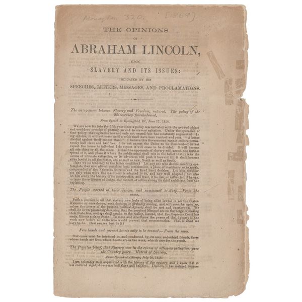 Abraham Lincoln Slavery Opinion Pamphlet