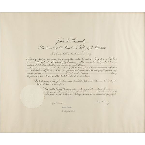 John F. Kennedy Document Signed as President