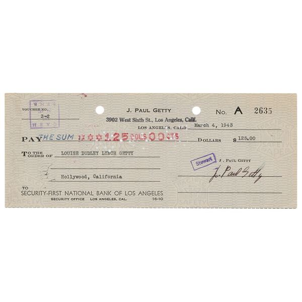 J. Paul Getty Signed Check