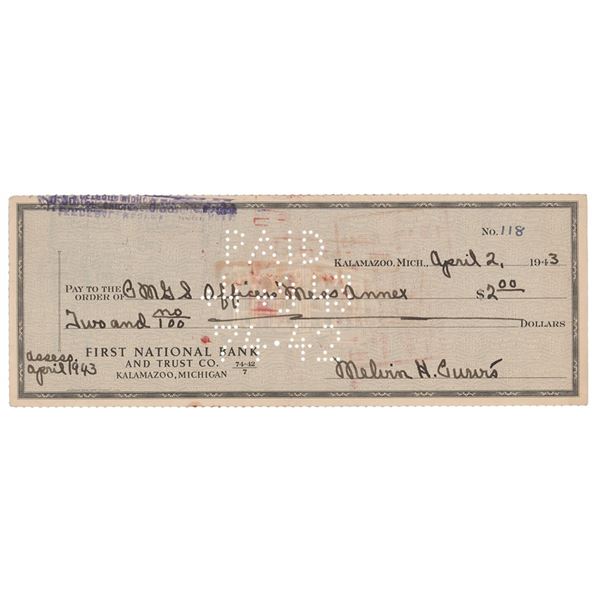 Melvin Purvis Signed Check