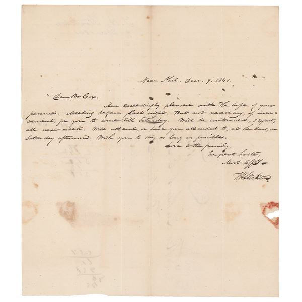 Gettysburg: Rev. Thomas H. Stockton Autograph Letter Signed