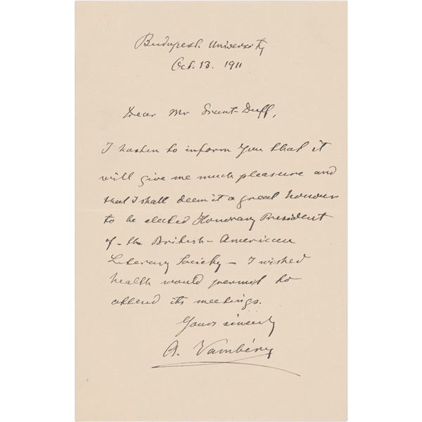 Armin Vambery Autograph Letter Signed