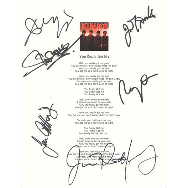 The Kinks Signed Souvenir Lyrics for 'You Really Got Me'