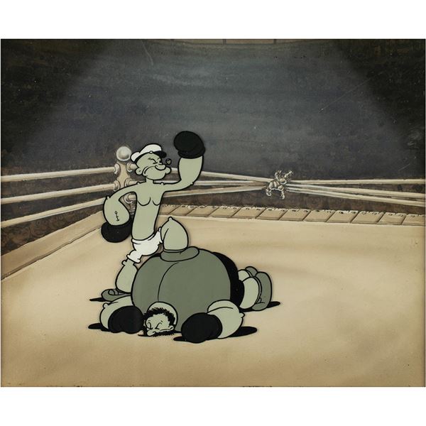Popeye and Bluto production cel and production background from Let's You and Him Fight