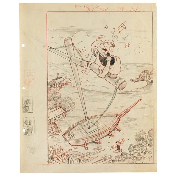 Popeye and his father production poster art drawing from My Pop, My Pop