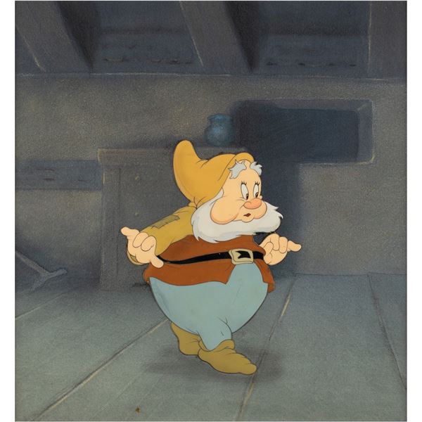 Happy production cel and production background from Snow White and the Seven Dwarfs