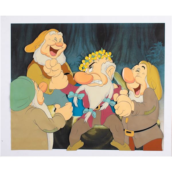 Grumpy, Happy, Sneezy, and Sleepy production cel from Snow White and the Seven Dwarfs