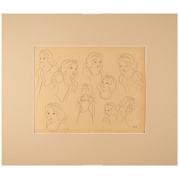 Frank Follmer preliminary model sheet drawing of Snow White from Snow White and the Seven Dwarfs