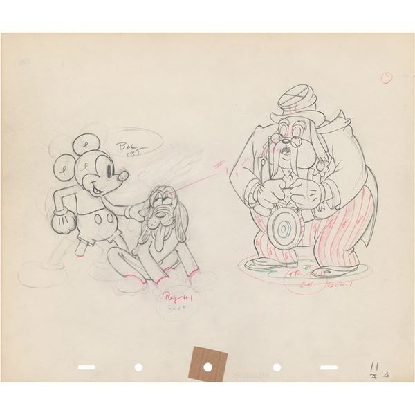 Mickey Mouse, Pluto, and Judge production drawing from Society Dog Show