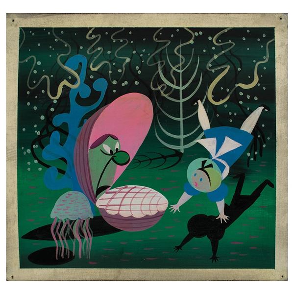 Mary Blair original concept painting of Alice and Mother Oyster for Alice in Wonderland