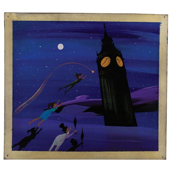 Mary Blair original concept painting of Peter Pan, Tinker Bell, and John and Wendy Darling for Peter