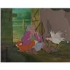Image 1 : Tod, Widow Tweed, a chicken, and a cow production cels and production background The Fox and the Hou
