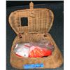 Image 1 : Wicker fishing creel full of  assorted new spinner blades