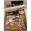 Image 1 : Box of assorted vintage fishing tin collectibles