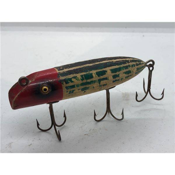 Vintage wooden 4" fishing lure w/glass eyes unsigned