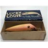Image 1 : Vintage lucky louie by Bill Minser "pearl pink" 5 1/2" chinook wooden fishing plug w/glass eyes & w/