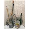 Image 1 : Group of 4 assorted trout nets & 2 minnow buckets