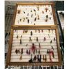 Image 2 : Carved wooden fisherman's large fly box with assorted flies