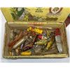 Image 2 : Vintage cigar box w/ 18 assorted vintage fishing lures & one collectable tackie hardcover book