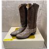 Image 1 : Pair of Tony Lama dark brown top/ bone bottom/ med toe cowboy boots - size 7.5 (NOS)