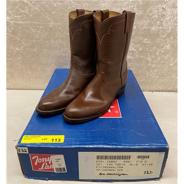 Pair of Tony Lama brown wellington cowboy boots size 11 1/2 (NOS)