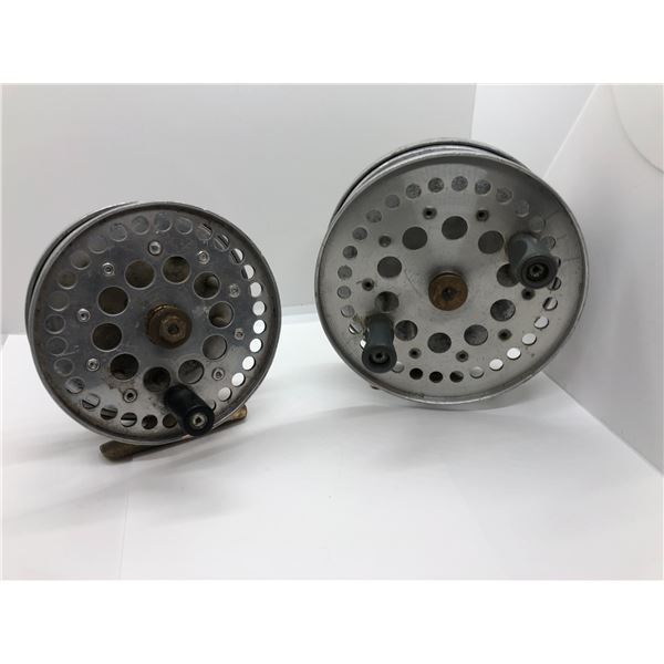 2 Camo made in Denmark polished aluminum salmon reels 4 1/2in & 4in