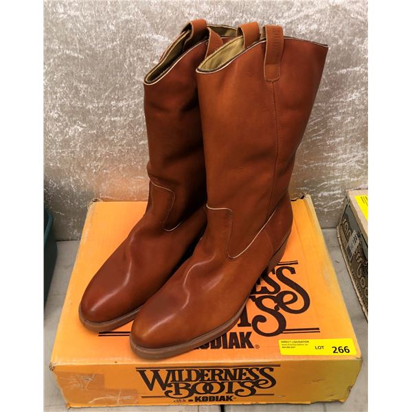 Pair Kodiak safety insulated tan pull-on cowboy boots size 13 (NOS)
