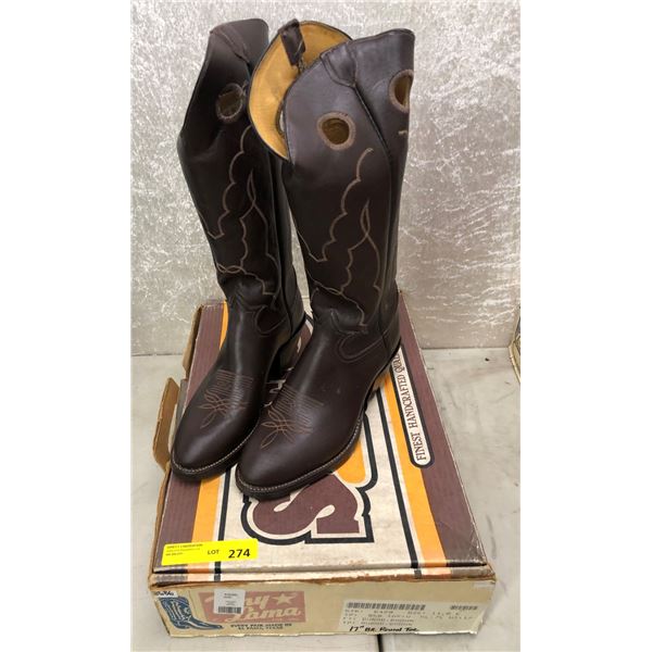 Pair of Tony Lama burro brown 17" round toe cowboy boots size 11 (NOS)
