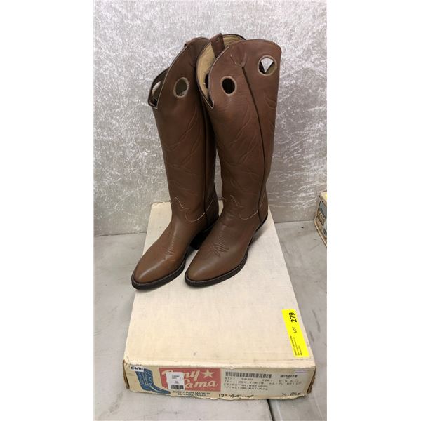 Pair of Tony Lama retan natural cowboy boots size 8 1/2 (NOS)