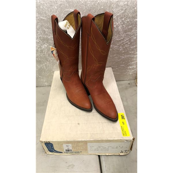 Pair of Tony Lama veal autumn rust cowboy boots size 5 (NOS)
