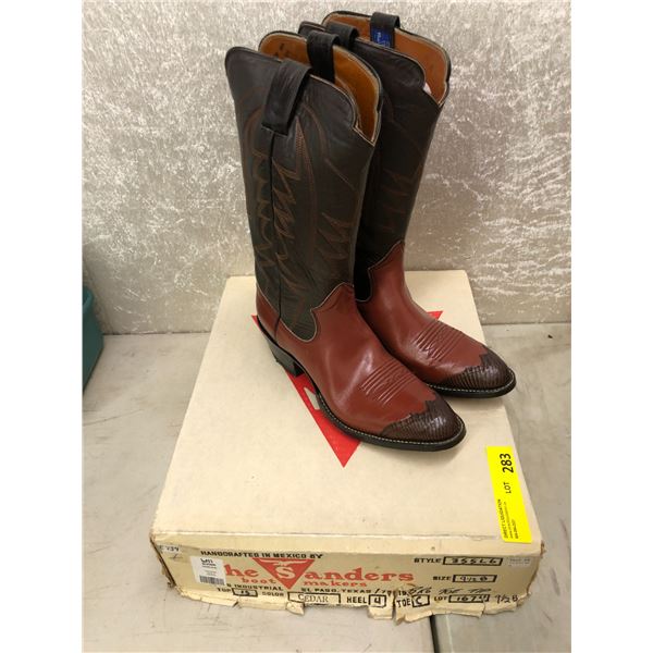 Pair of Sanders seeder/brown toe tip cowboy boots size 9 1/2 (NOS)