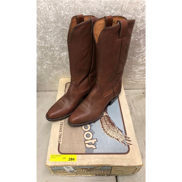 Pair of Sanders brown grained cowboy boots size 10 1/2 (NOS)