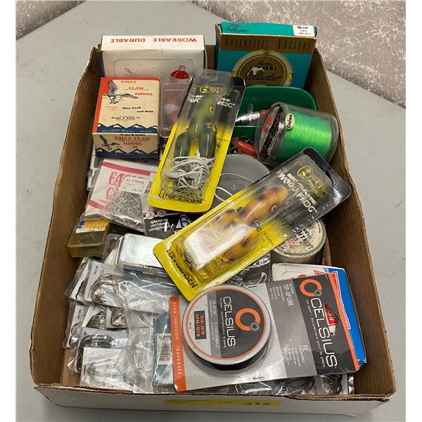 One box of assorted fishing tackle/ hooks/ fishing line/ lure/ flies etc.