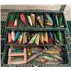 Image 2 : Vintage metal green tackle box filled w/ assorted salmon plugs