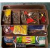 Image 2 : Vintage brown metal tackle box & contents (mostly fresh water tackle)