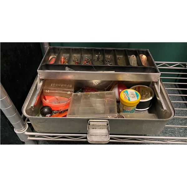 1950s/60s UMCO aluminium tackle box & contents (mostly fresh water tackle)