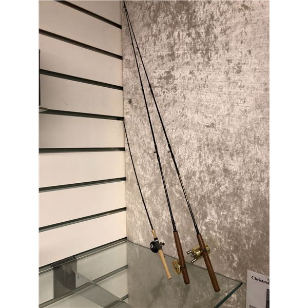 Three mini advertisement display rods