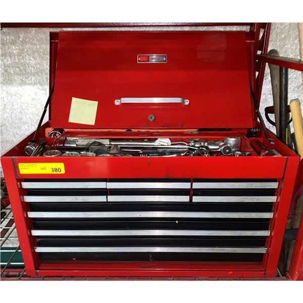 Sears Craftsman red nine drawer tool cabinet w/ assorted tools - mixed batch mostly grey