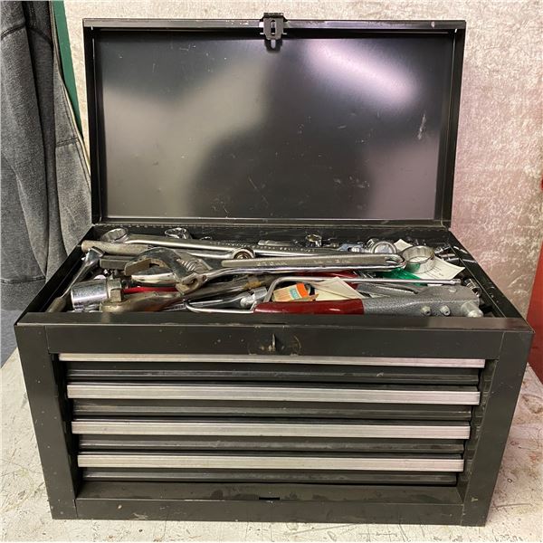 Grey four drawer tool cabinet w/ assorted tools