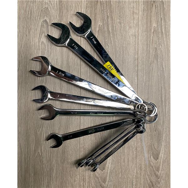 Set of nine imperial Grey tools combination wrenches (up to 1 5/16th")