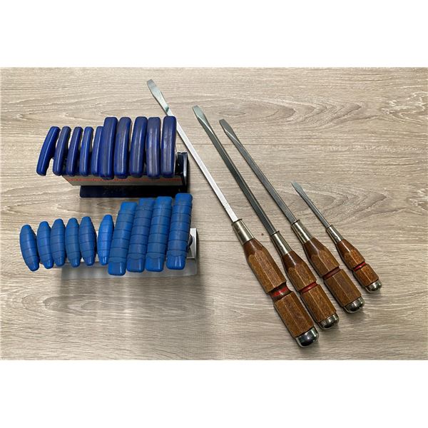 Group of four proto wood handled long flat head screw driver & two hex key sets