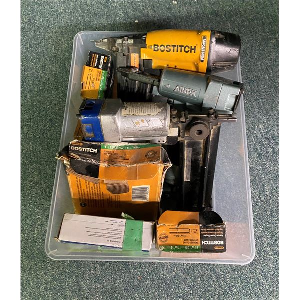 Box of three pneumatic air staplers & assorted staples